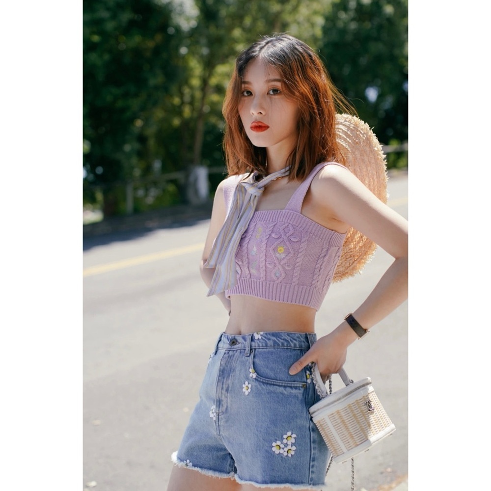Lavender Knit Floral Top